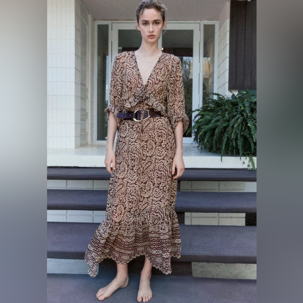 Zara ruffled print midi dress
